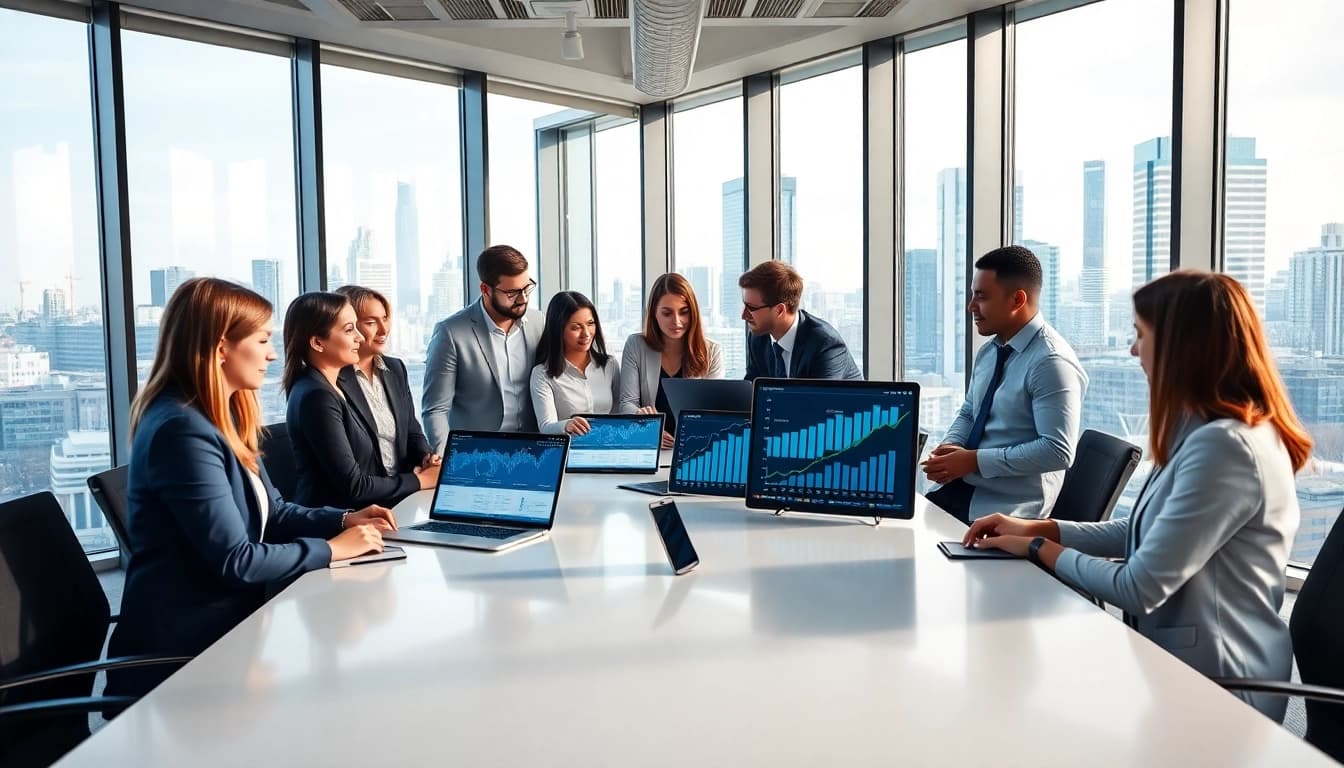 Tiger ERP solutions discussed in a bright, professional office by a diverse team.