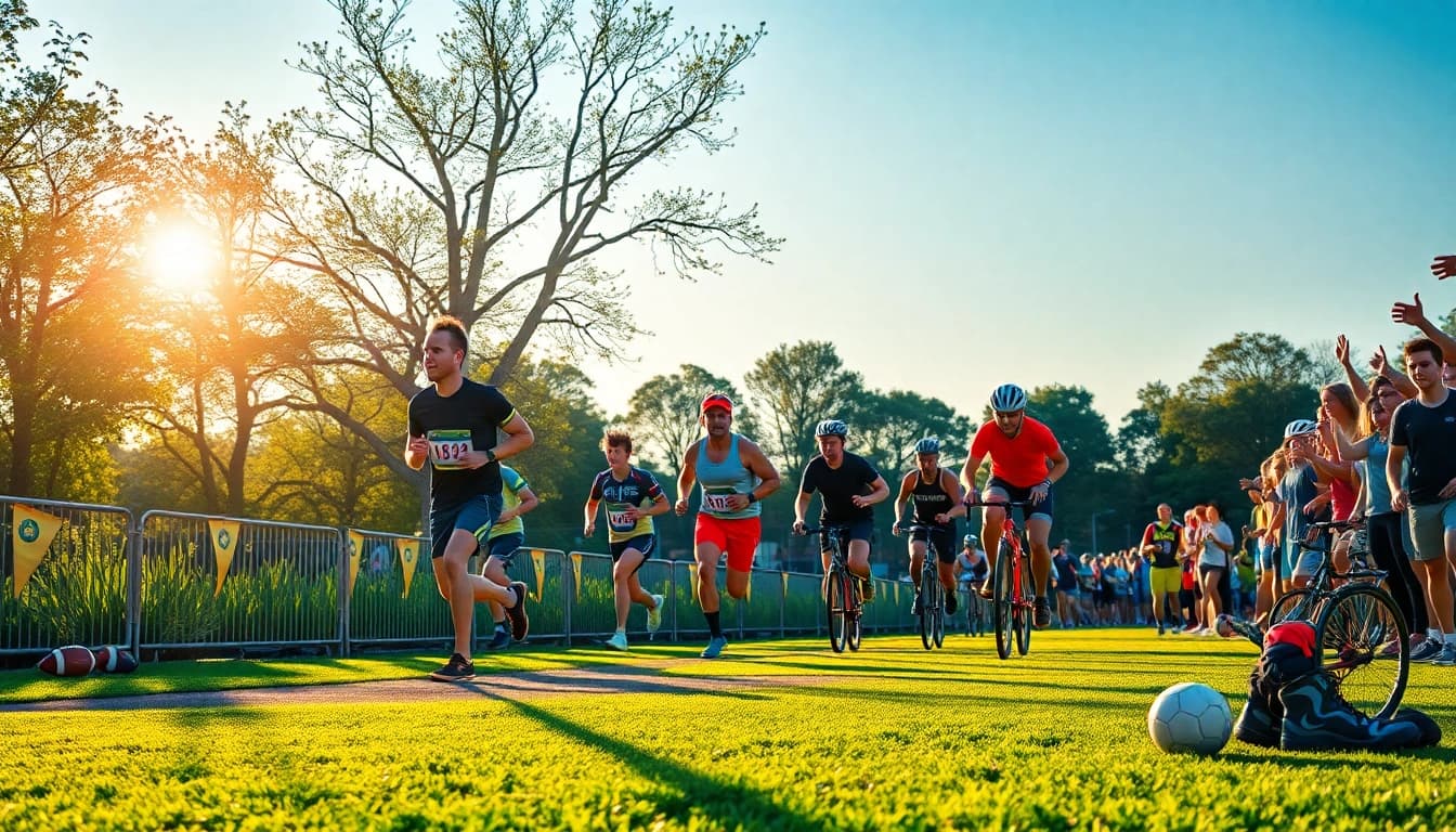 Capture the excitement of 'sports abc' with athletes racing towards victory in a vibrant outdoor event.
