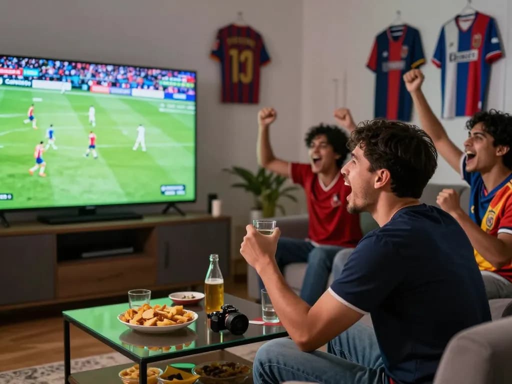 Cakhiatv soccer fan enjoying live matches in a lively home setting.