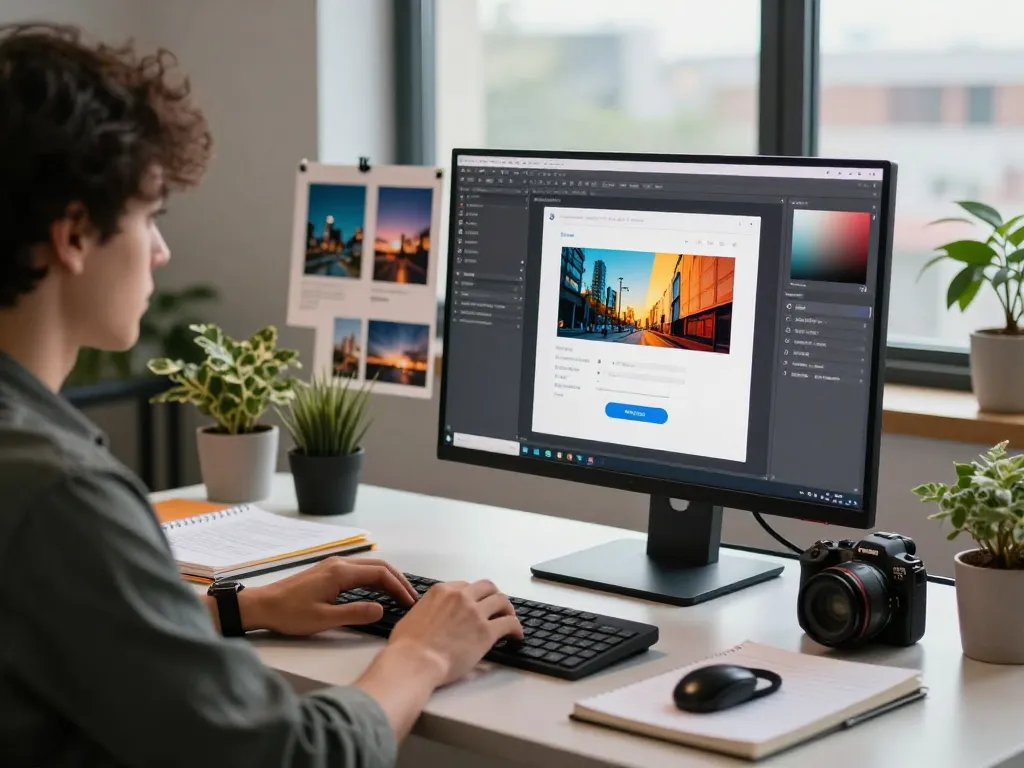 AI image to prompt generator in action, showcasing a creative workspace with modern technology.