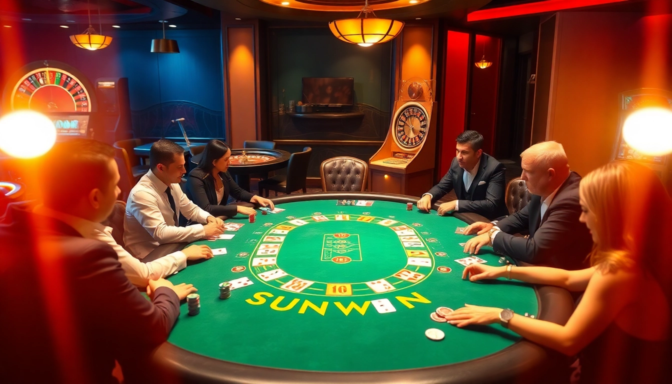 Experience thrilling gaming at SUNWIN with vibrant tables, chips, and cards in an exciting casino scene.