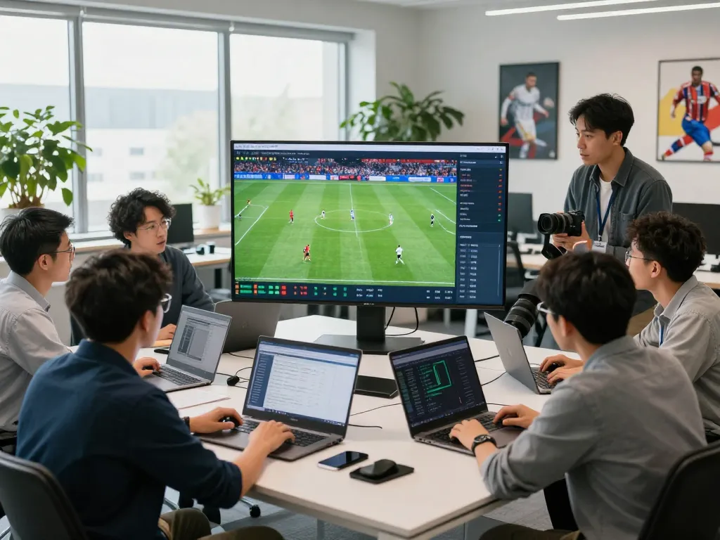 Dự đoán kết quả bóng đá hôm nay through dynamic analysis in an engaging sports analytics office.