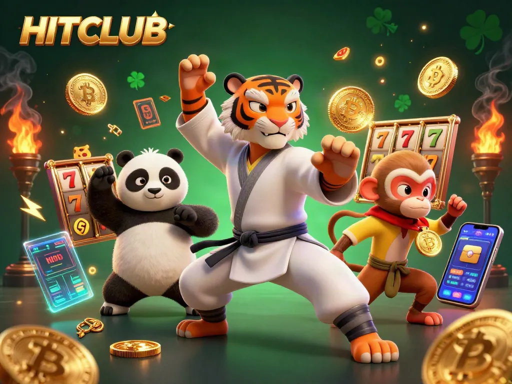 Engage in thrilling gaming at HITCLUB with vibrant slot reels and energized characters.