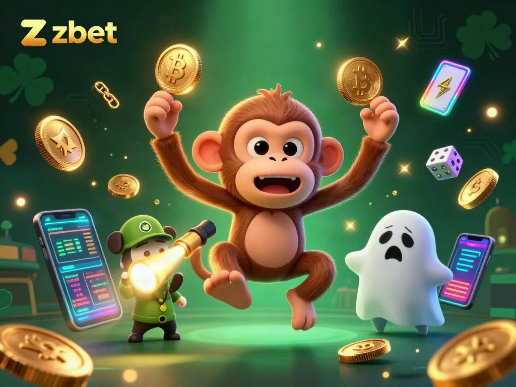 Engage with thrilling gameplay at zbet featuring a mischievous monkey and a curious puppy in a vibrant casino scene.