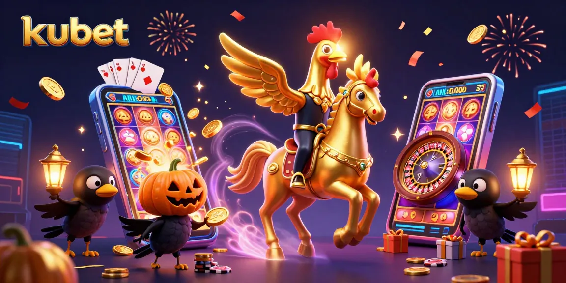 Kubet's immersive casino adventure featuring a golden rooster and vibrant gaming elements in a dramatic scene.