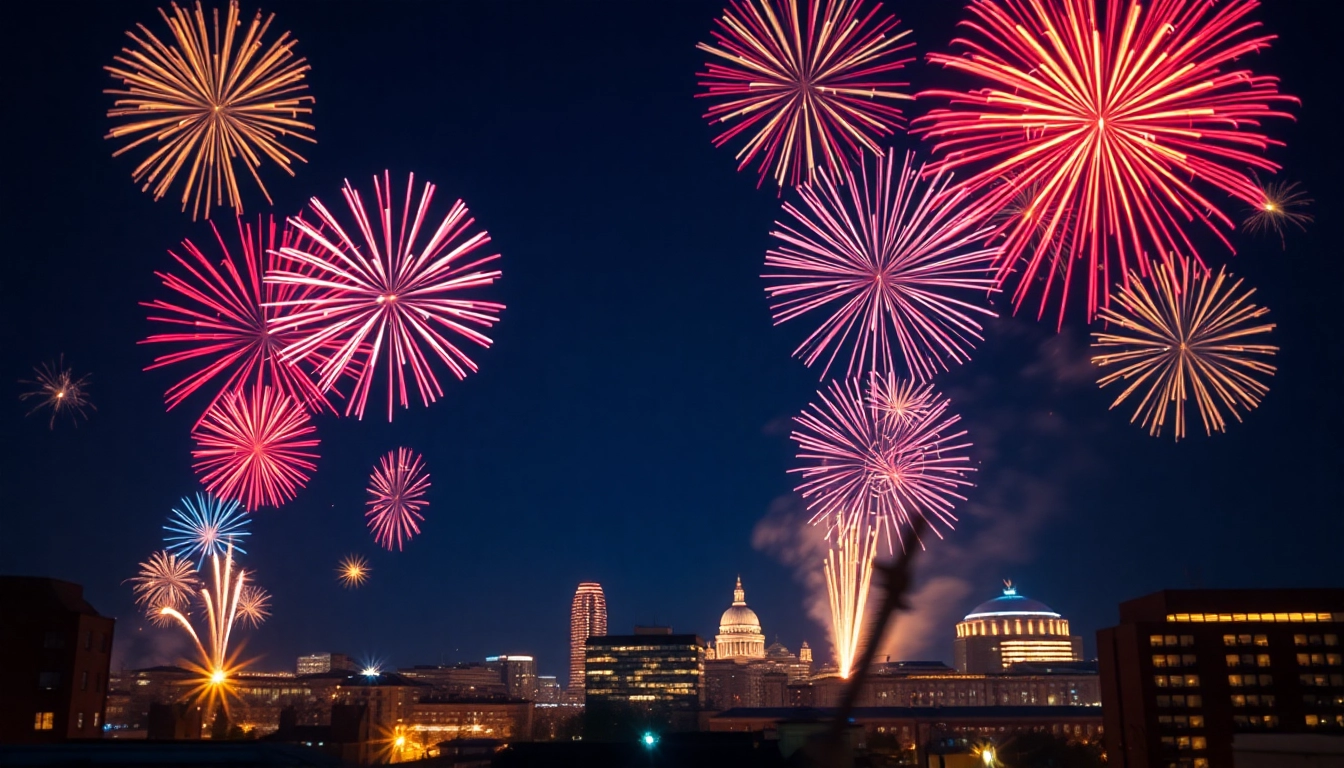 Buy fireworks Manchester with vibrant displays lighting up the night sky over the city.