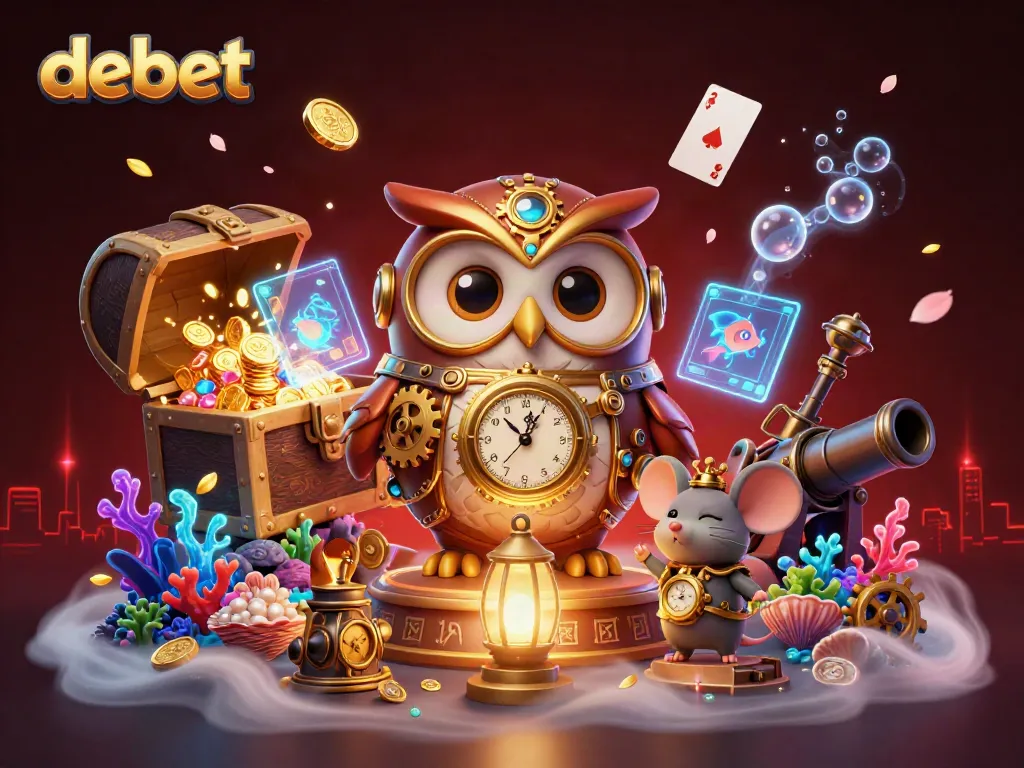 Experience the excitement of debet with a steampunk owl and dynamic casino elements.