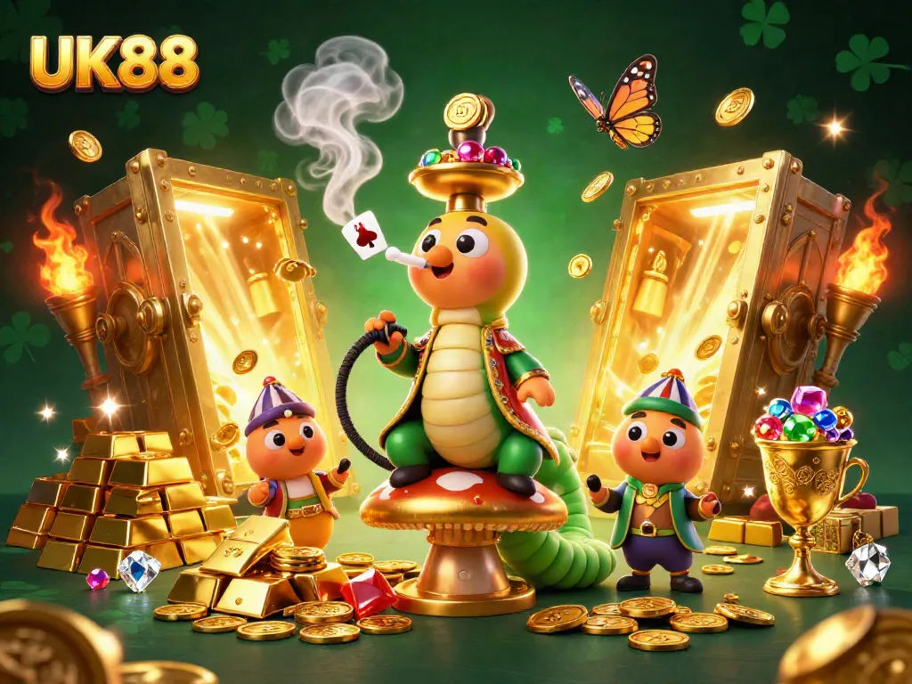 Experience the thrill of UK88's vibrant casino world with this 3D illustration featuring exciting casino elements.