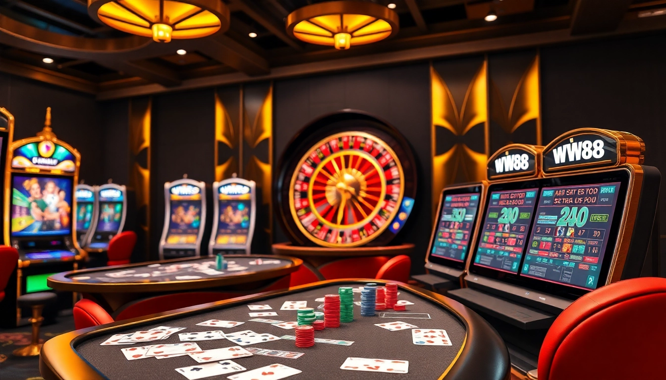 WW88 online casino interface showcasing luxurious gaming elements and vibrant action.