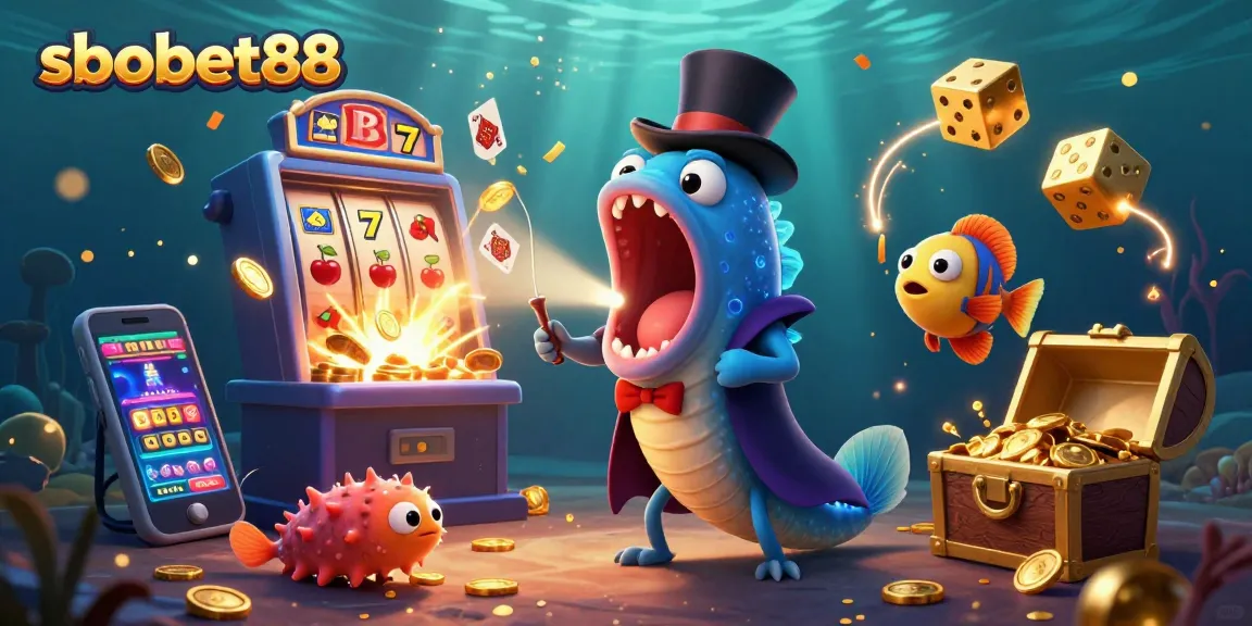 Engage with sbobet88 as the gulper eel performs magic tricks in a vibrant casino scene!