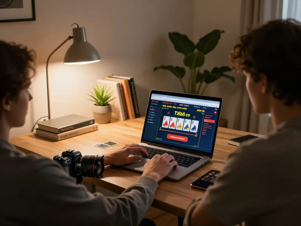 Engaging in online gaming at TX666 co com, showcasing a well-designed home office setup.