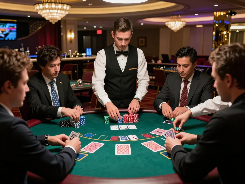 Engaged players at blackjack table strategizing for SC88 wins with cards and chips.