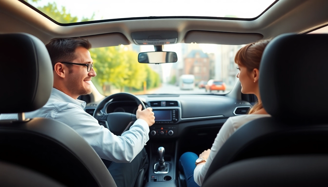 Driving school Leeds instructor teaching a student in a modern vehicle.
