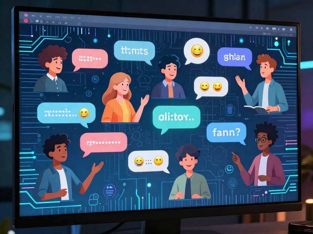 Dynamic chat interaction showcasing porn ai chat among diverse animated avatars.