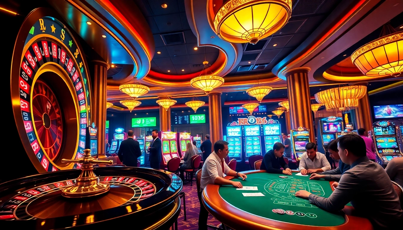 Players enjoying a thrilling gambling experience at RR88 with vibrant casino visuals.