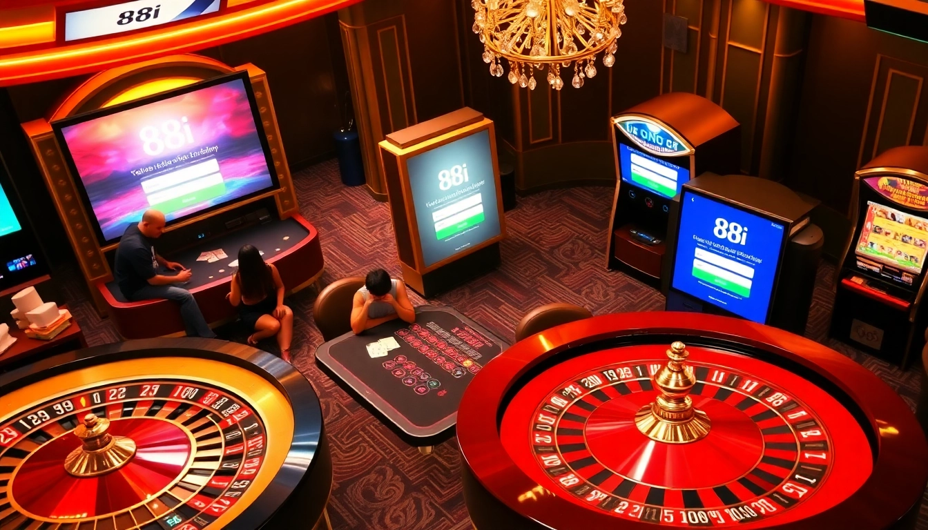 Showcasing 88i đăng nhập experience with vibrant casino games and players in action.