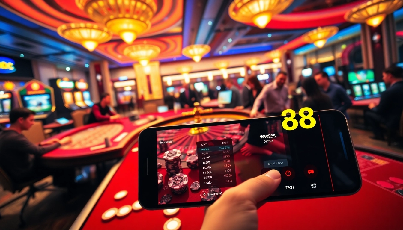Engaging players at WW88 casino with vibrant roulette and poker elements in a luxurious setting.