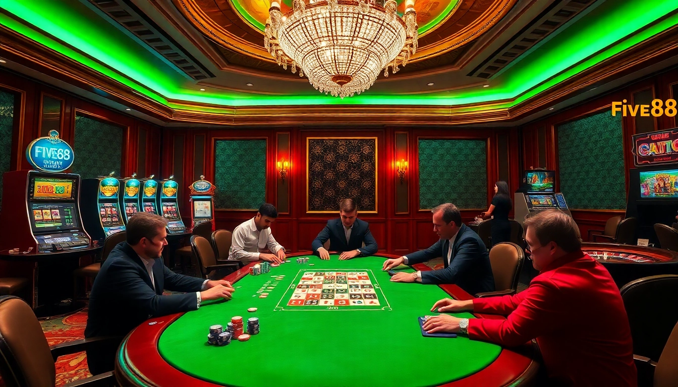 Experience the excitement of FIVE88 at a luxurious casino poker table.