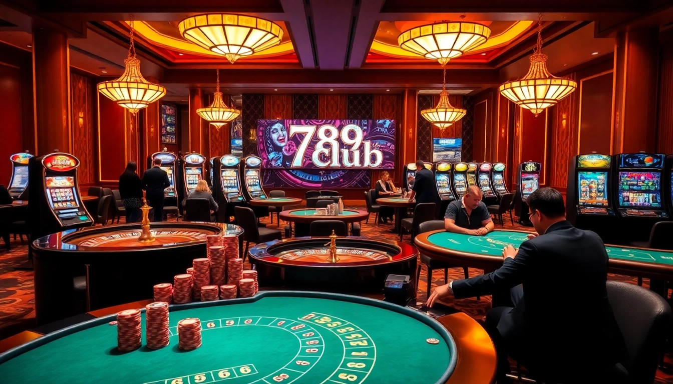 Players enjoying thrill and excitement at 789club casino tables with vibrant lights.