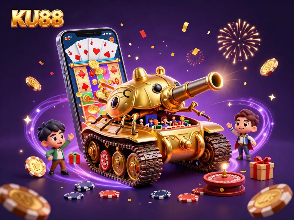 Experience the excitement of KU88 as golden beetle tank reveals a mini casino filled with vibrant games.