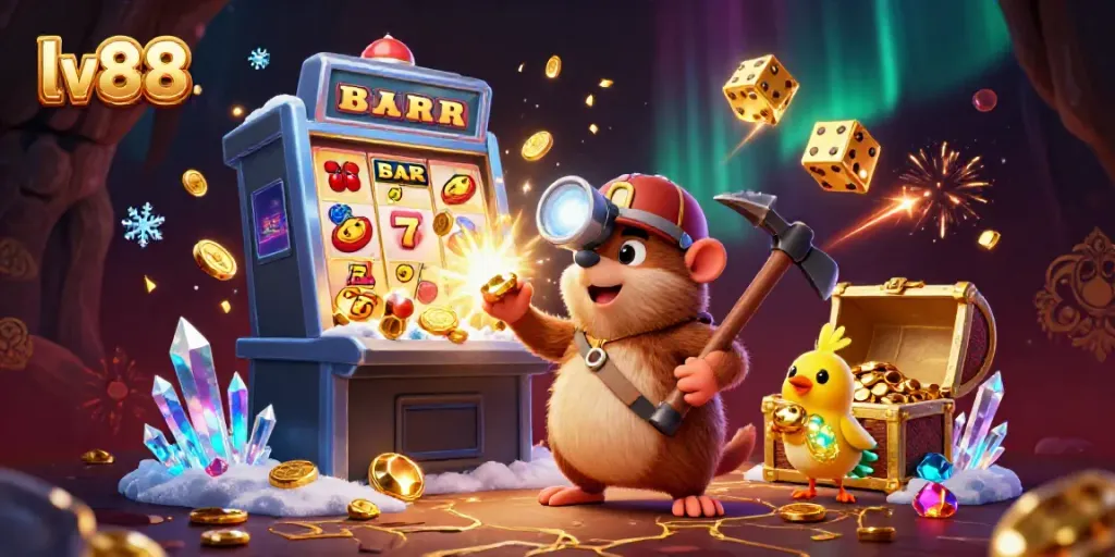 Experience thrilling gaming excitement at lv88 with our 3D casino adventure illustration showcasing vibrant slot machine action.