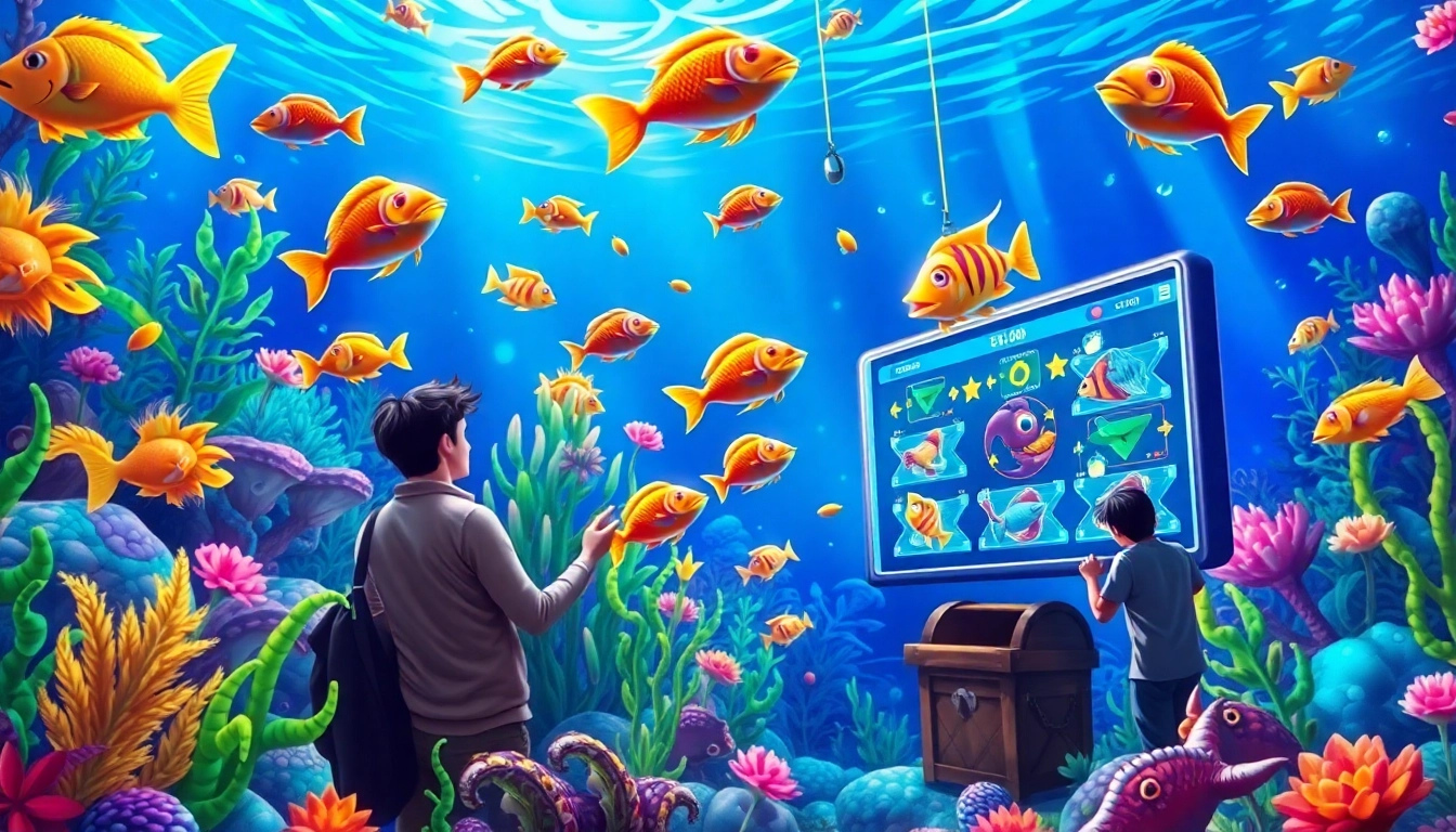 Capture the excitement of bắn cá đổi thưởng with players aiming to catch vibrant fish for rewards in an engaging gaming environment.