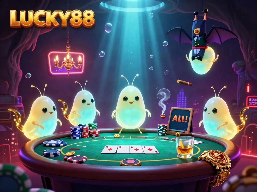 Experience the excitement of LUCKY88 with glowworms lighting a vibrant cave casino scene.