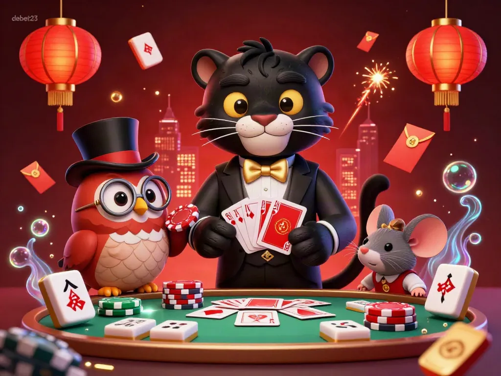 Engage in thrilling casino gambling with debet23's stylish black panther dealer and charming owl.