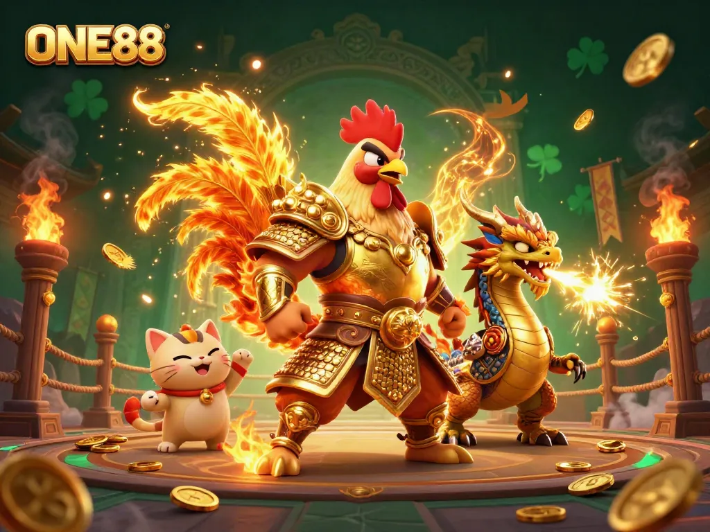 Engage with fierce warriors at ONE88 Casino in a vibrant, immersive gambling landscape.