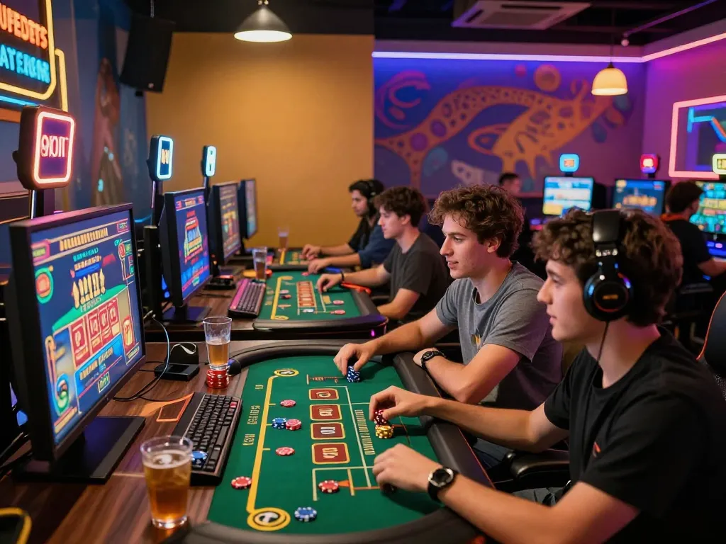 Engaging group experience at a gaming lounge, tải hitclub for thrilling online casino action.
