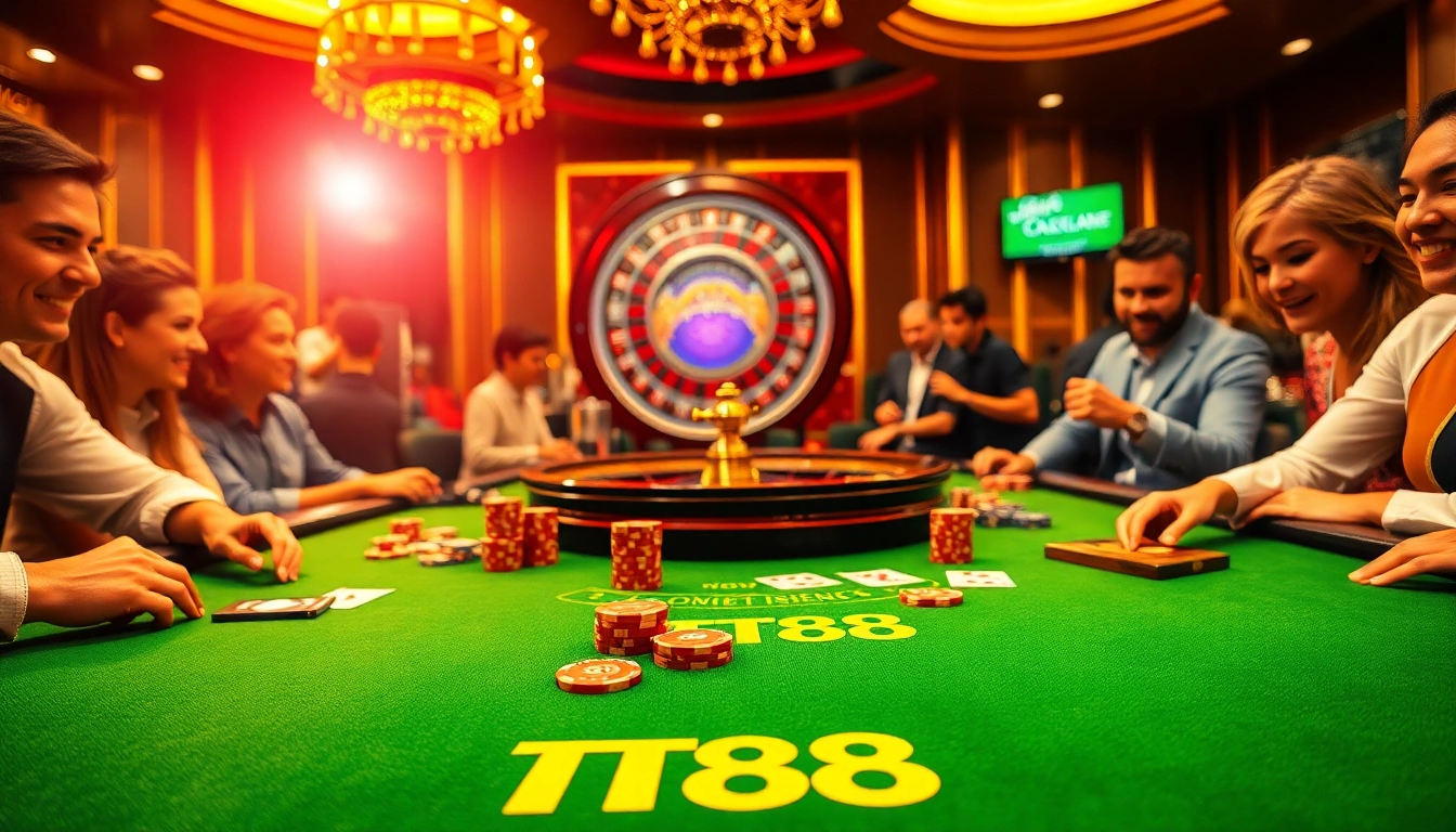 Experience the thrills of gambling with TG88 at a vibrant casino poker table.