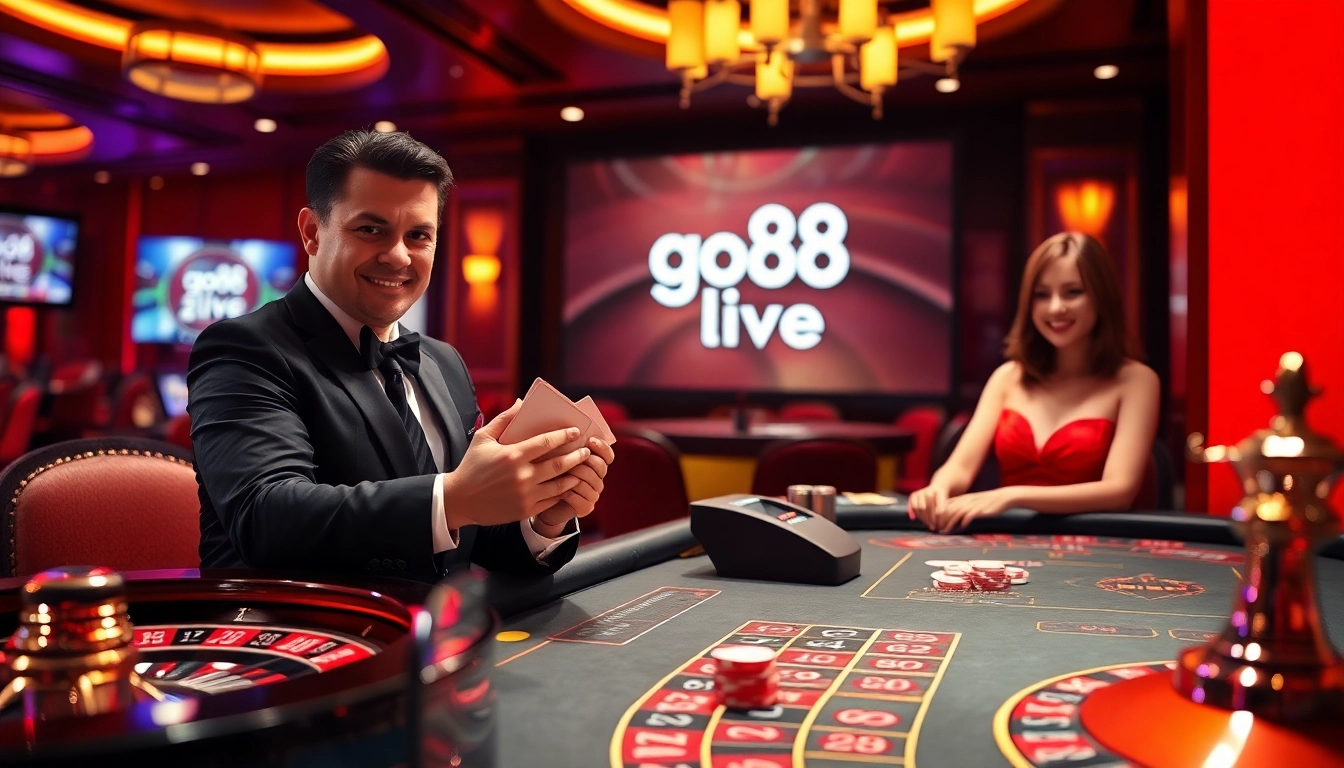 Experience the excitement of go88 live as players engage intensively at a luxurious casino table.