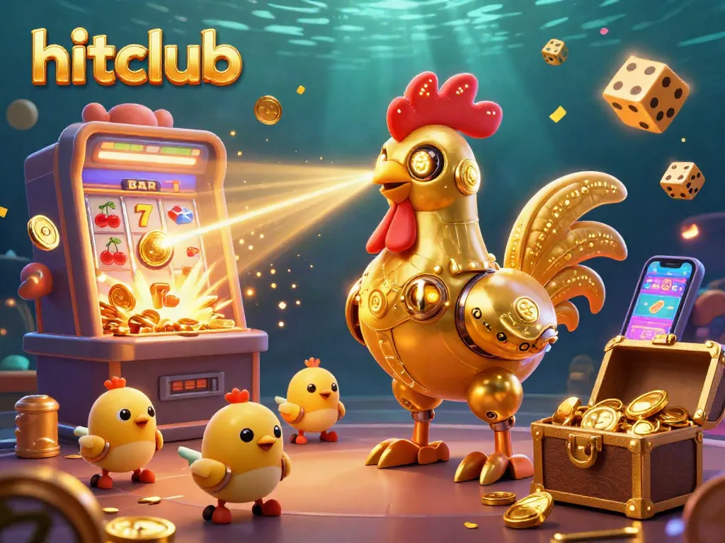 Experience the thrill of hitclub with a dynamic casino scene featuring playful characters and vibrant game elements.