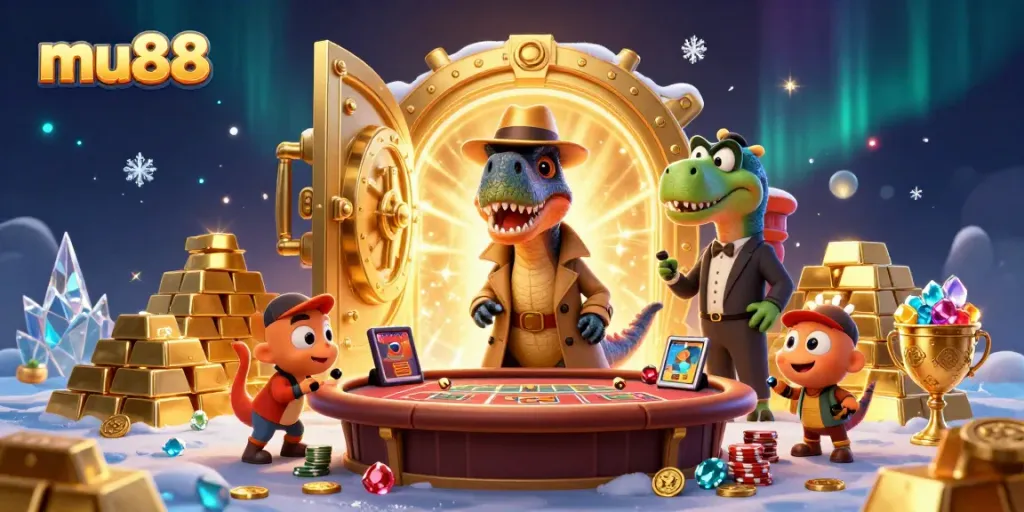 Experience thrilling gameplay at mu88 with our animated casino scene featuring vibrant characters and dynamic game elements.