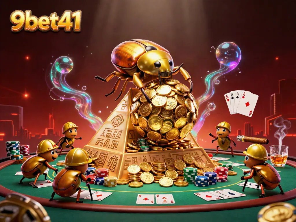 Engage with 9bet41's thrilling online gaming experience illustrated through vibrant, dynamic 3D art.