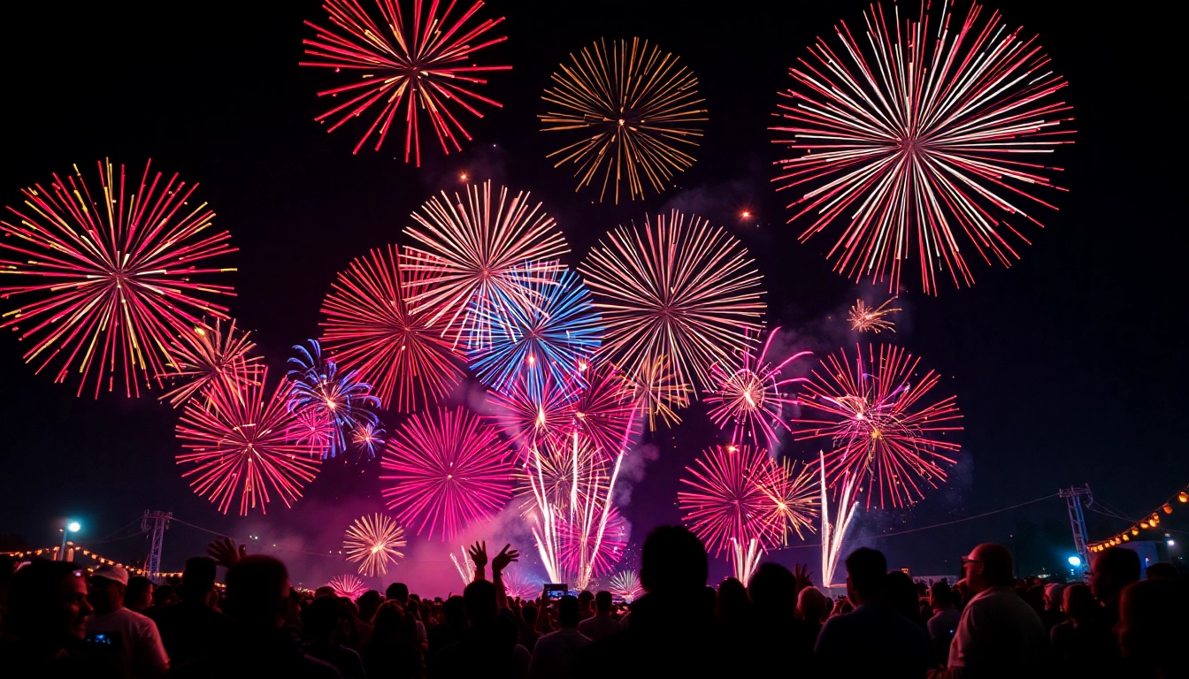 Witness bright cheap fireworks near me illuminating the night sky during a local celebration.