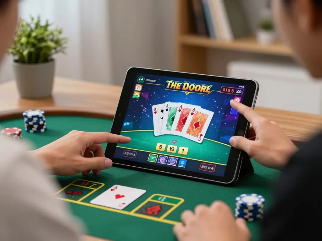 hubet player intensively strategizing their bets while enjoying online blackjack