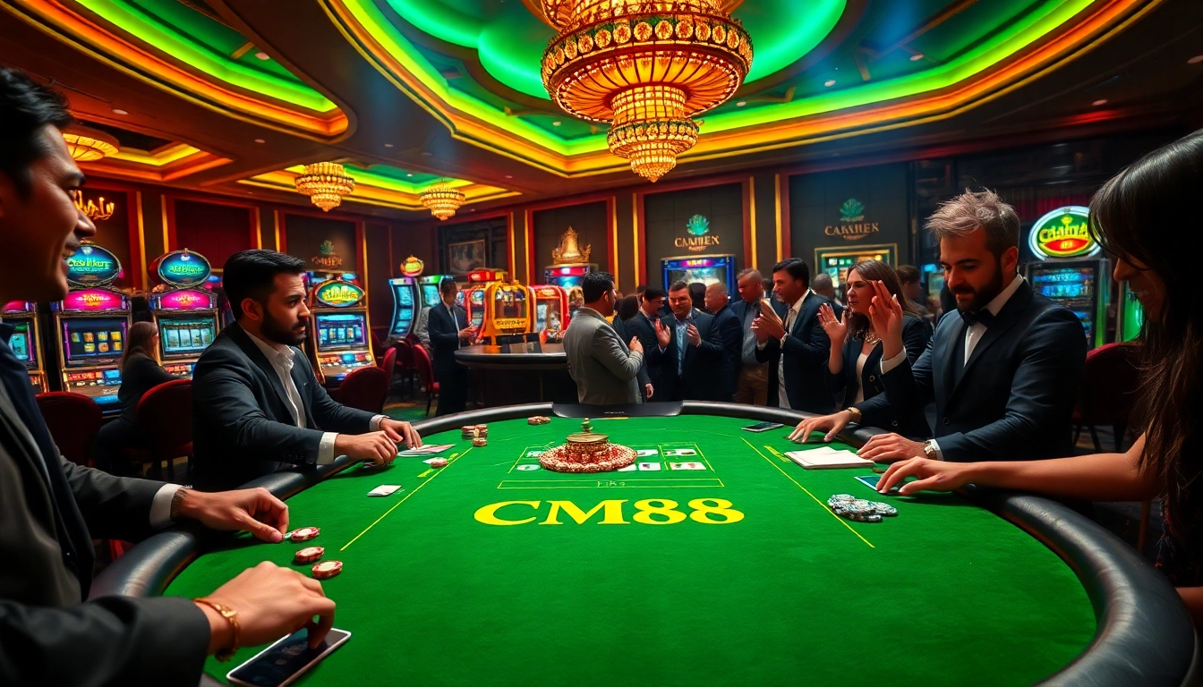 Experience high-stakes excitement at CM88 with a stylish poker table and enthusiastic players.