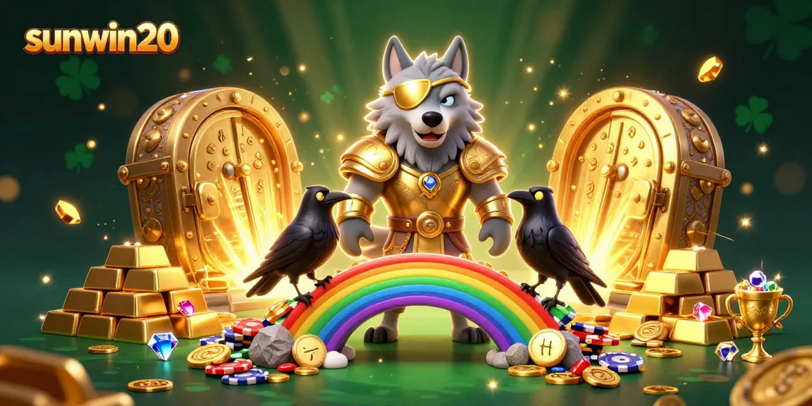 Experience thrilling wins with sunwin20, featuring Odin and ravens surrounded by dazzling casino treasures.