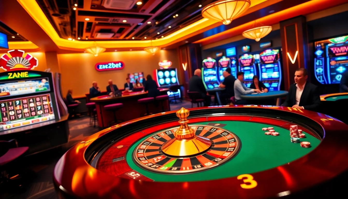 Experience the exciting gameplay at zbet.com with vibrant casino visuals featuring roulette, poker, and slots.