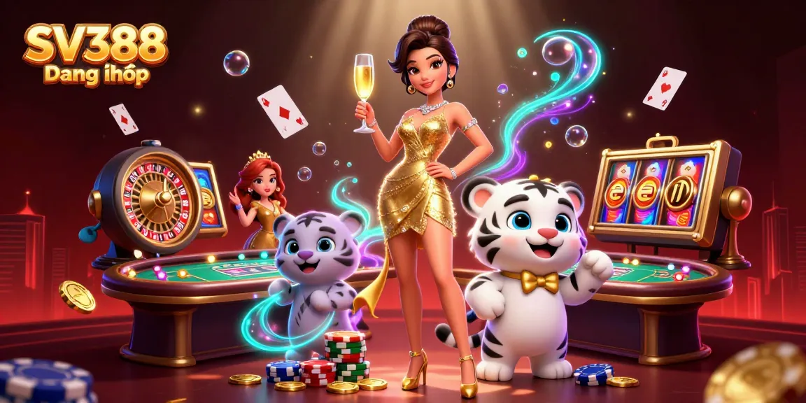 Experience the excitement of SV388 Đăng nhập with glamorous characters amidst dynamic casino elements.