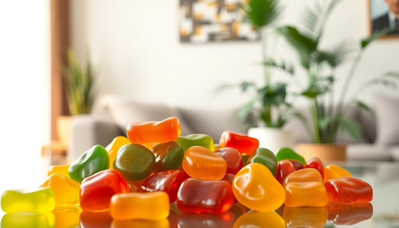 Buy legal THC gummies UK on a stylish table, showcasing colorful and vibrant options.