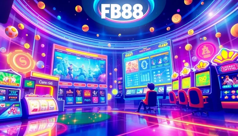 Explore the dynamic gaming interface of Nhà Cái FB88, showcasing vibrant icons and immersive online betting options.