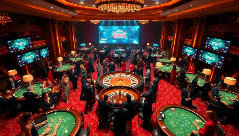 Experience thrilling gameplay at https://rr888.video/ with players around an exhilarating roulette wheel in a vibrant casino.