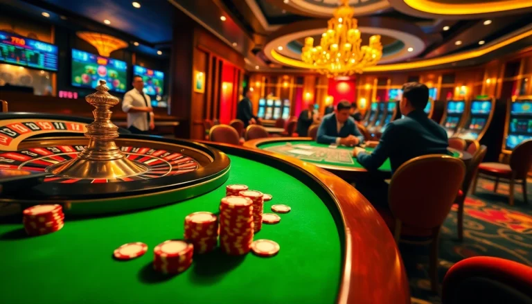Experience the thrill of betting at nhà cái 69VN, featuring an exciting casino scene with players at the roulette table.