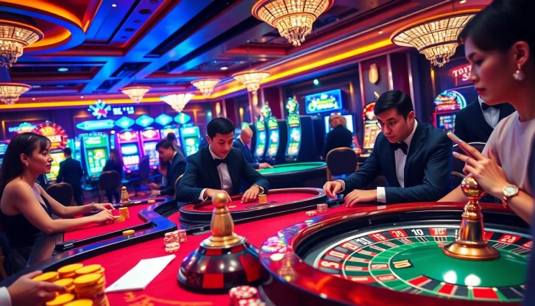 Experience the thrill of Nhà cái uy tín with players at a vibrant casino table, showcasing winning moments and excitement.