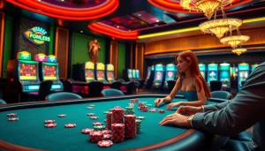 Engage in an ai girlfriend chat at a thrilling casino scene with poker tables and roulette wheels alive with excitement.