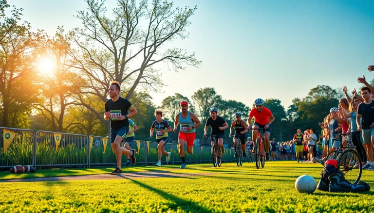 Capture the excitement of 'sports abc' with athletes racing towards victory in a vibrant outdoor event.