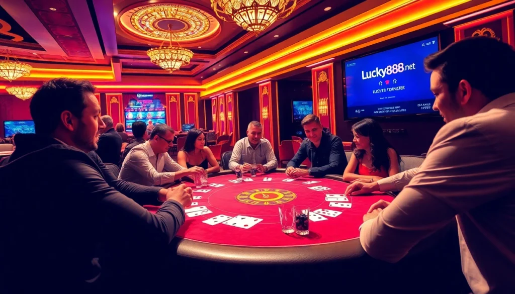 Experience the excitement of lucky88vi.net with thrilling poker gameplay in a luxurious casino setting.