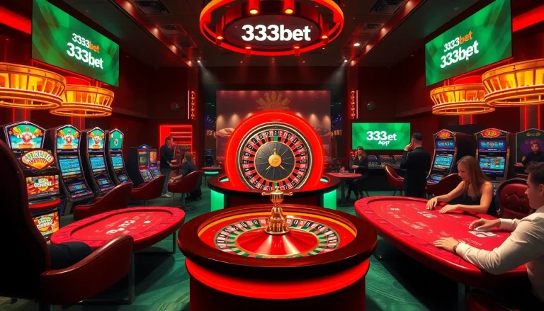 Experience the excitement of the 333bet App in a luxurious casino atmosphere with players engaged in thrilling games.